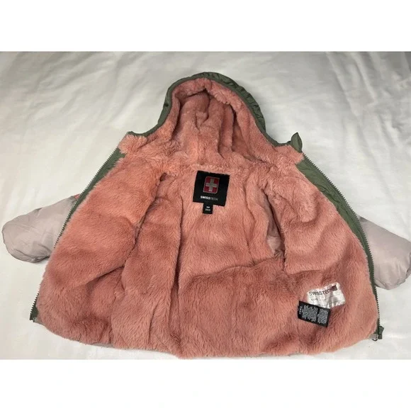 Swiss Tech Toddler Heavyweight Puffer Jacket Size 18m / Purple & Green Multic - Picture 15 of 15
